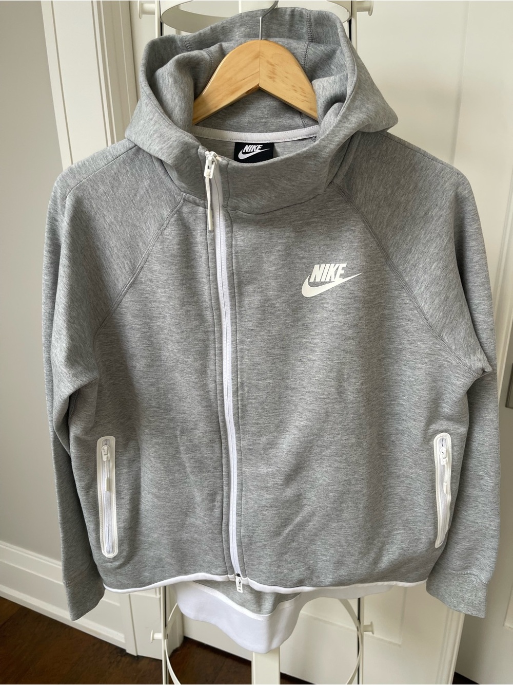 Nike women Grey Hooded Full-Zip Jacket with White Logo